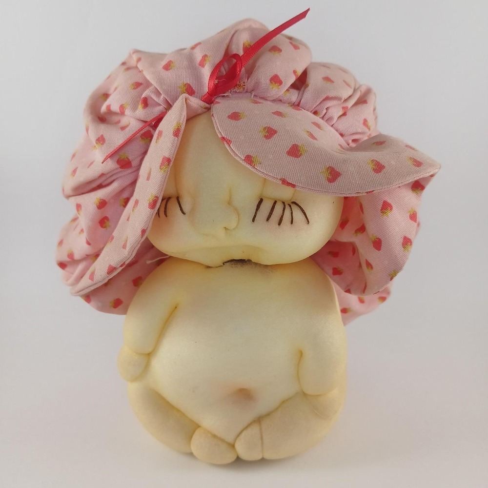 Vtg Baby Doll 7" Weird Potato Stocking Creepy Unique Plush Strawberry Bonnet
